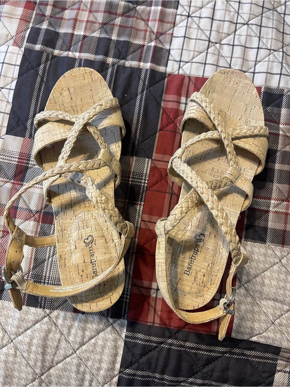 BareTraps Braided Cork-Effect Strappy Sandals in Natural Beige